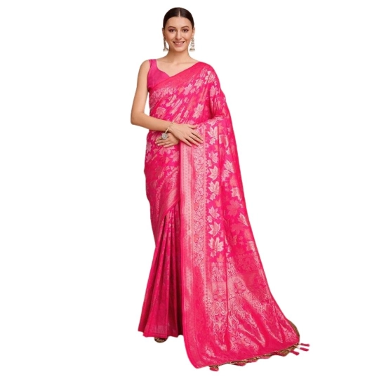 Generic Women's Soft Silk Jacquard Saree With Unstitched Blouse 5.5Mtr (Pink)