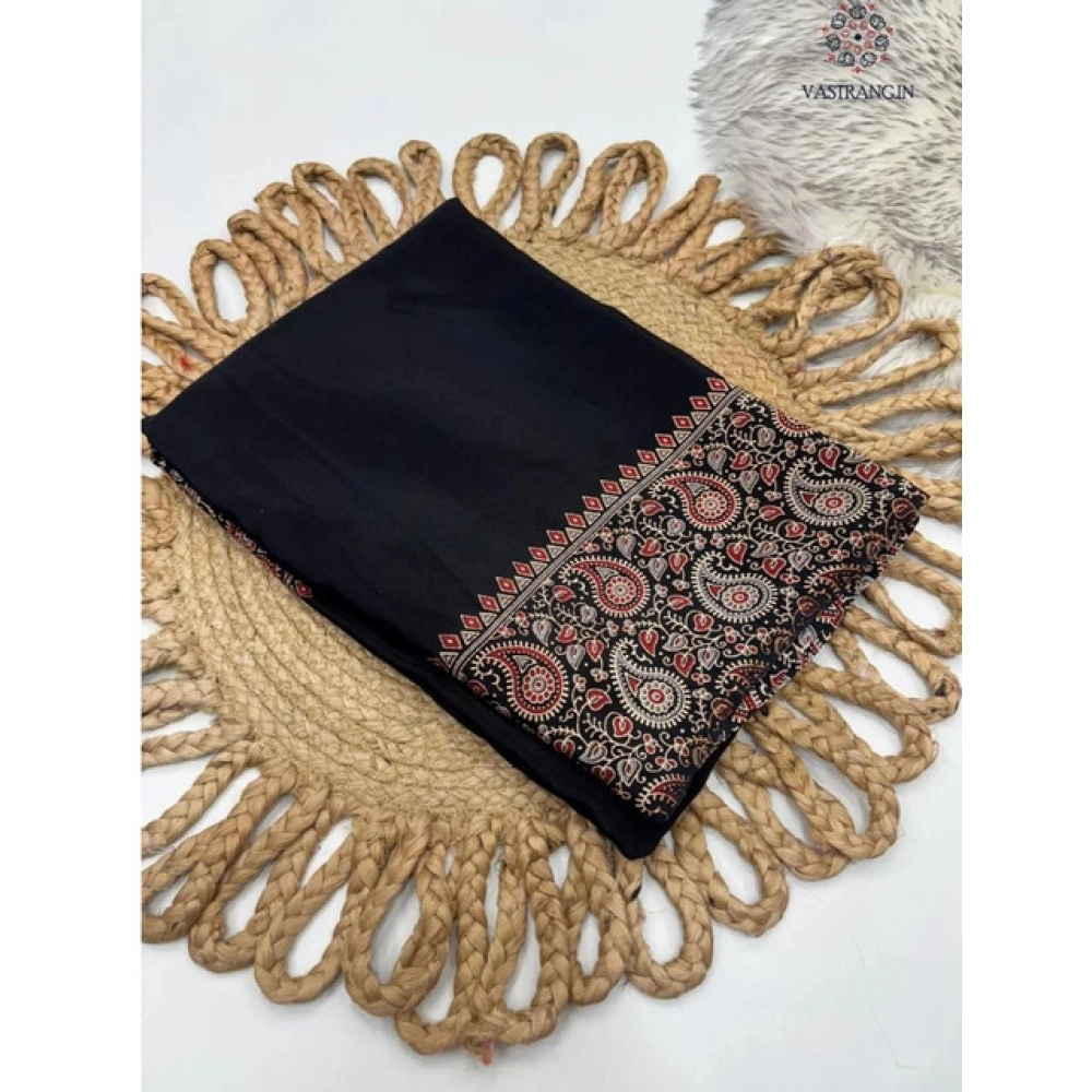 Generic Women's Gajji Soft Silk Printed Saree With Unstitched Blouse 5.5Mtr (Black) Generic Women's Gajji Soft Silk Printed Saree With Unstitched Blouse 5.5Mtr (Black)