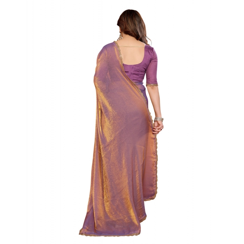 Women's Georgette Printed Saree With Unstitched Blouse 5.5Mtr (Purple)