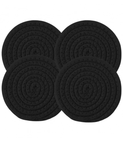 Generic Cotton Pack Of_2 Rope Drink Coasters 4 Pcs Set (Black)