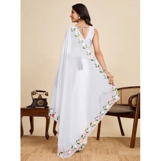 Generic Women's Georgette Printed Saree With Unstitched Blouse 5.5Mtr (White) Generic Women's Georgette Printed Saree With Unstitched Blouse 5.5Mtr (White)