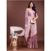 Generic Women's Linen Cotton Printed Saree With Unstitched Blouse 5.5Mtr (Purple)