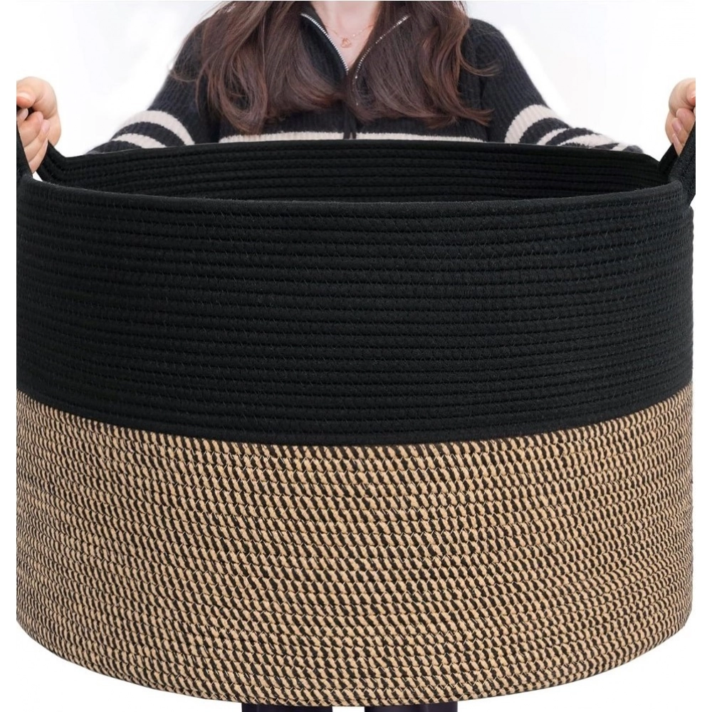 Generic Cotton Pack Of_1 16x14 Inch Storage Basket For Clothes With Out Lid (Black-Beige-Black) Generic Cotton Pack Of_1 16x14 Inch Storage Basket For Clothes With Out Lid (Black-Beige-Black)