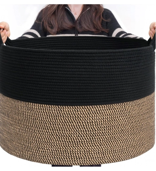 Generic Cotton Pack Of_1 16x14 Inch Storage Basket For Clothes With Out Lid (Black-Beige-Black) Generic Cotton Pack Of_1 16x14 Inch Storage Basket For Clothes With Out Lid (Black-Beige-Black)