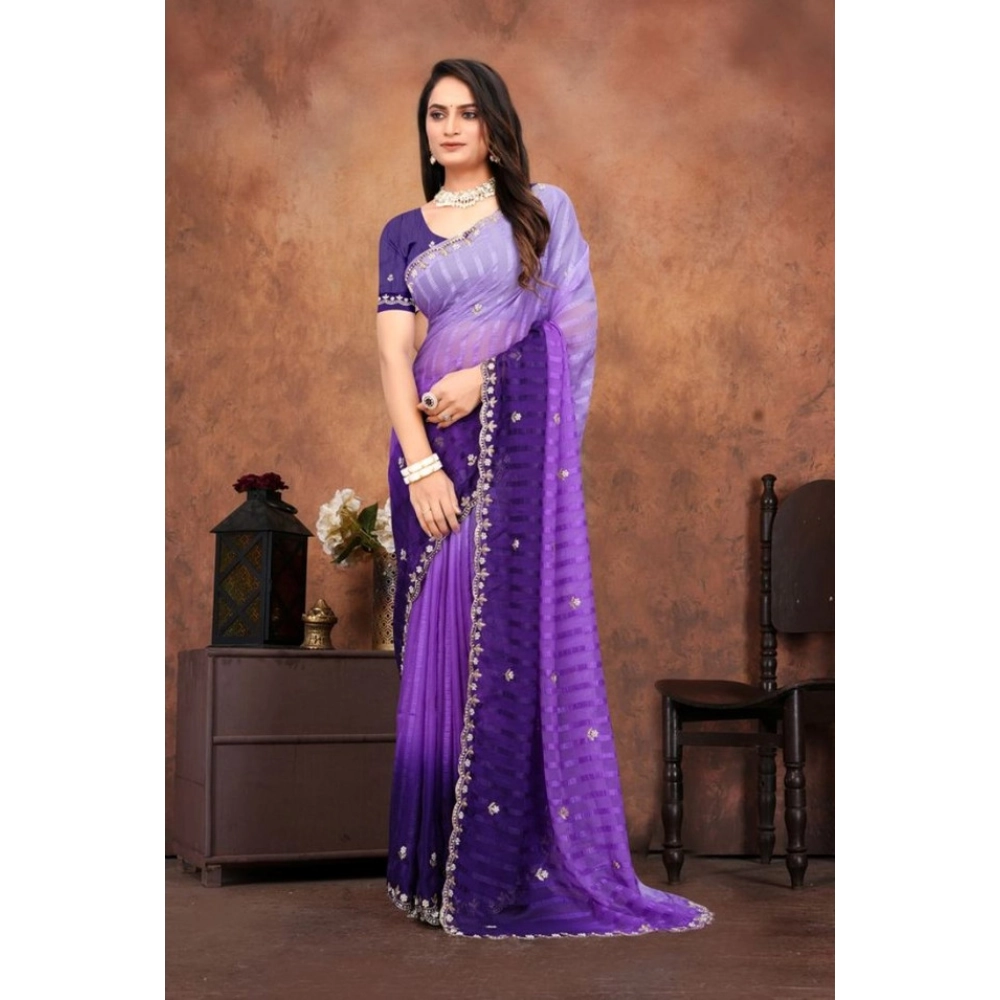 Generic Women's Chiffon Embroidred Saree With Unstitched Blouse 5.5Mtr (Purple) Generic Women's Chiffon Embroidred Saree With Unstitched Blouse 5.5Mtr (Purple)