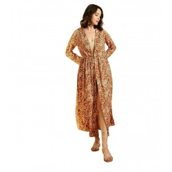 Generic Women's Polyester Floral Long Sleeves Shrug (Brown)