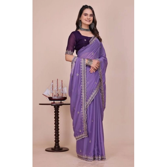 Generic Women's Georgette Embellished Saree With Unstitched Blouse 5.5Mtr (Purple) Generic Women's Georgette Embellished Saree With Unstitched Blouse 5.5Mtr (Purple)