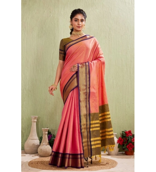 Generic Women's Silk Blended Jaquard Woven Saree With Unstitched Blouse 5.5Mtr (Pink)