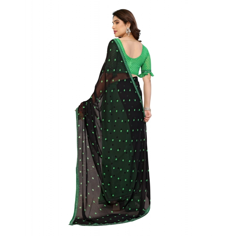 Women's Georgette Printed Saree With Unstitched Blouse 5.5Mtr (Black-Green) Women's Georgette Printed Saree With Unstitched Blouse 5.5Mtr (Black-Green)