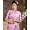 Generic Women's Soft Lichi Silk Printed Saree With Unstitched Blouse 5.5Mtr (Pink)