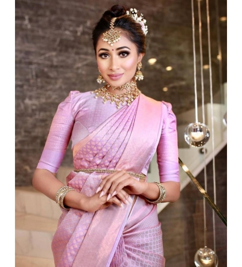 Generic Women's Soft Lichi Silk Printed Saree With Unstitched Blouse 5.5Mtr (Pink)