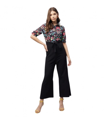 Generic Women's Polyester Floral Short Sleeve Jumpsuit (Multicolor)