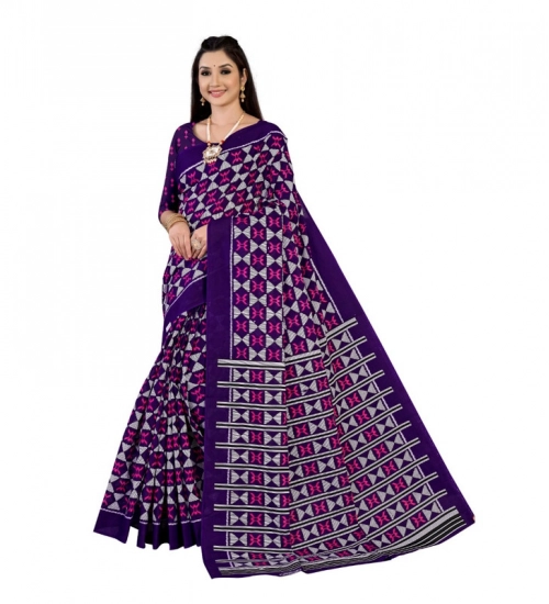 Generic Women's Soft Pure Cotton Printed Saree With Unstitched Blouse 5.5Mtr (Purple)