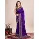 Generic Women's Vichitra Silk Embroidery Work Saree With Unstitched Blouse 5.5Mtr (Purple)