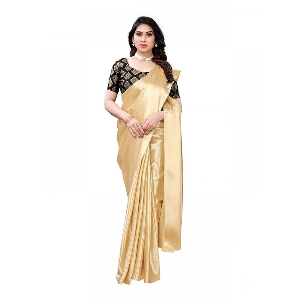 Generic Women's Satin Printed Saree With Unstitched Blouse 5.5Mtr (Chiku) Generic Women's Satin Printed Saree With Unstitched Blouse 5.5Mtr (Chiku)
