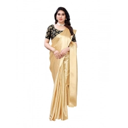 Generic Women's Satin Printed Saree With Unstitched Blouse 5.5Mtr (Chiku)