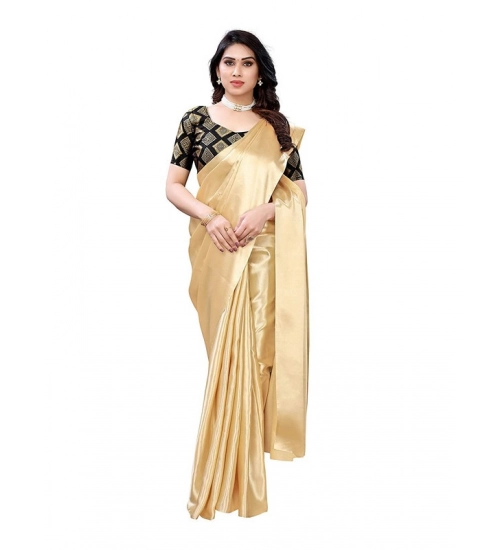 Generic Women's Satin Printed Saree With Unstitched Blouse 5.5Mtr (Chiku)