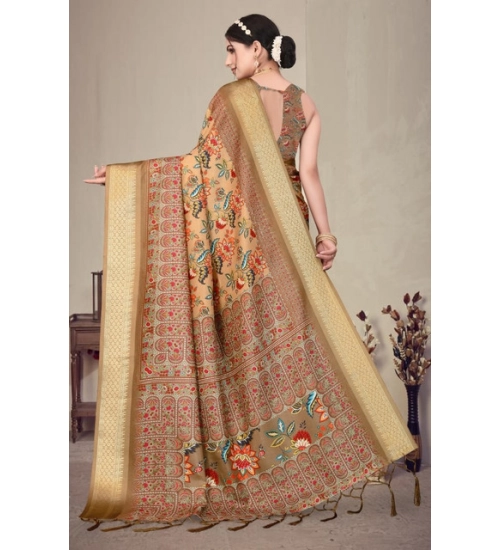 Generic Women's Cotton Silk  Printed Saree With Unstitched Blouse 5.5Mtr (Peach)