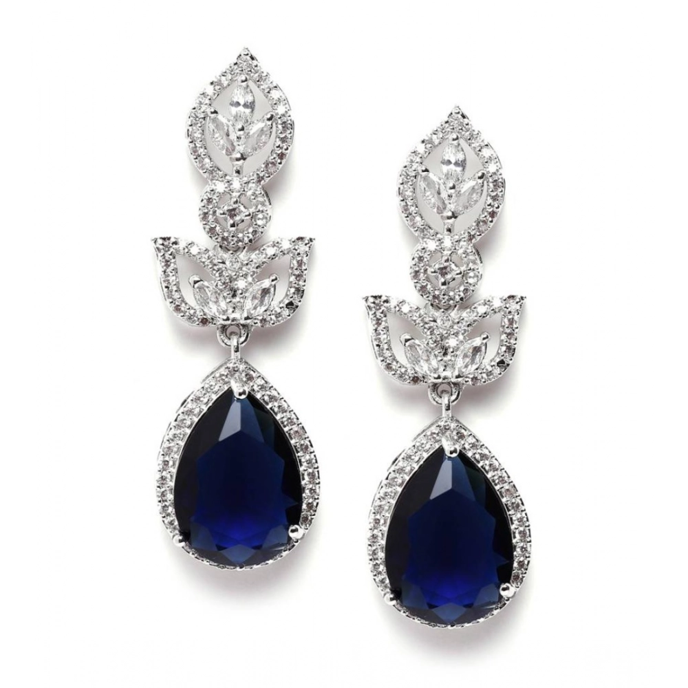 Generic Women's Brass Silver Plated Drop Earrings (Blue) Generic Women's Brass Silver Plated Drop Earrings (Blue)