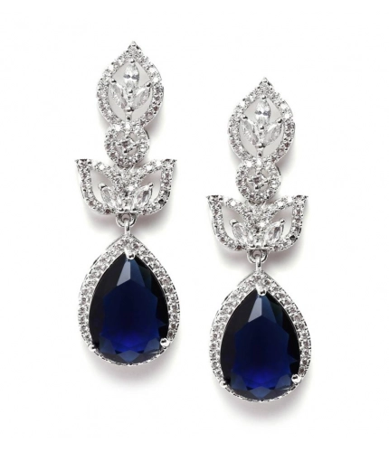 Generic Women's Brass Silver Plated Drop Earrings (Blue)