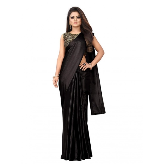 Generic Women's Satin Printed Saree With Unstitched Blouse 5.5Mtr (Black) Generic Women's Satin Printed Saree With Unstitched Blouse 5.5Mtr (Black)