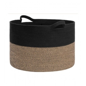 Generic Cotton Pack Of_1 16x14 Inch Storage Basket For Clothes With Out Lid (Black-Beige-Black)
