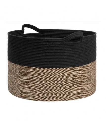 Generic Cotton Pack Of_1 16x14 Inch Storage Basket For Clothes With Out Lid (Black-Beige-Black)