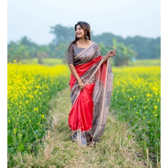 Generic Women's Faux_Tussar Geometric_Print Saree With Unstitched Blouse 5.5Mtr (Pink) Generic Women's Faux_Tussar Geometric_Print Saree With Unstitched Blouse 5.5Mtr (Pink)