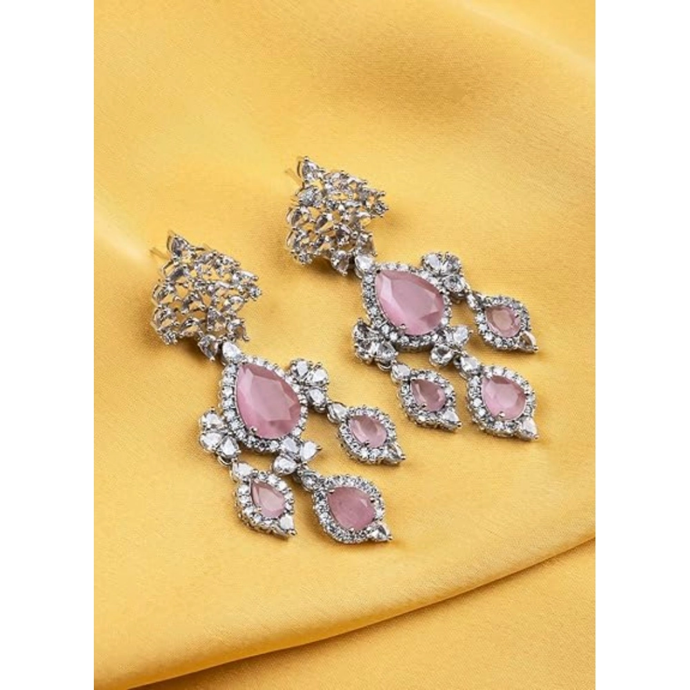 Generic Women's Brass Silver Plated Drop Earrings (Pink) Generic Women's Brass Silver Plated Drop Earrings (Pink)