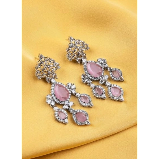 Generic Women's Brass Silver Plated Drop Earrings (Pink)