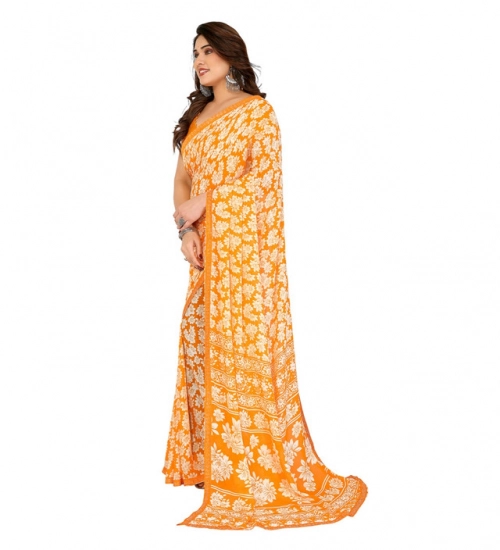 Generic Women's Georgette Printed Saree With Unstitched Blouse 5.5Mtr (Yellow)