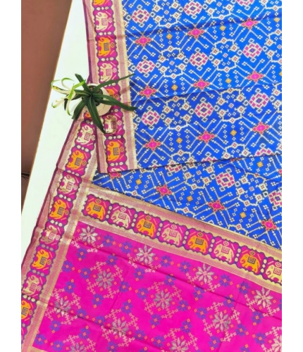 Generic Women's Patola Silk Meena And Zari Woven Saree With Unstitched Blouse 5.5Mtr (Pink)