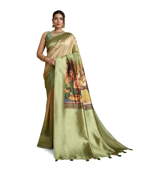 Generic Women's Silk Printed Saree With Unstitched Blouse 5.5Mtr (Mehendi)
