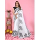 Generic Women's Linen Cotton Printed Saree With Unstitched Blouse 5.5Mtr (White)