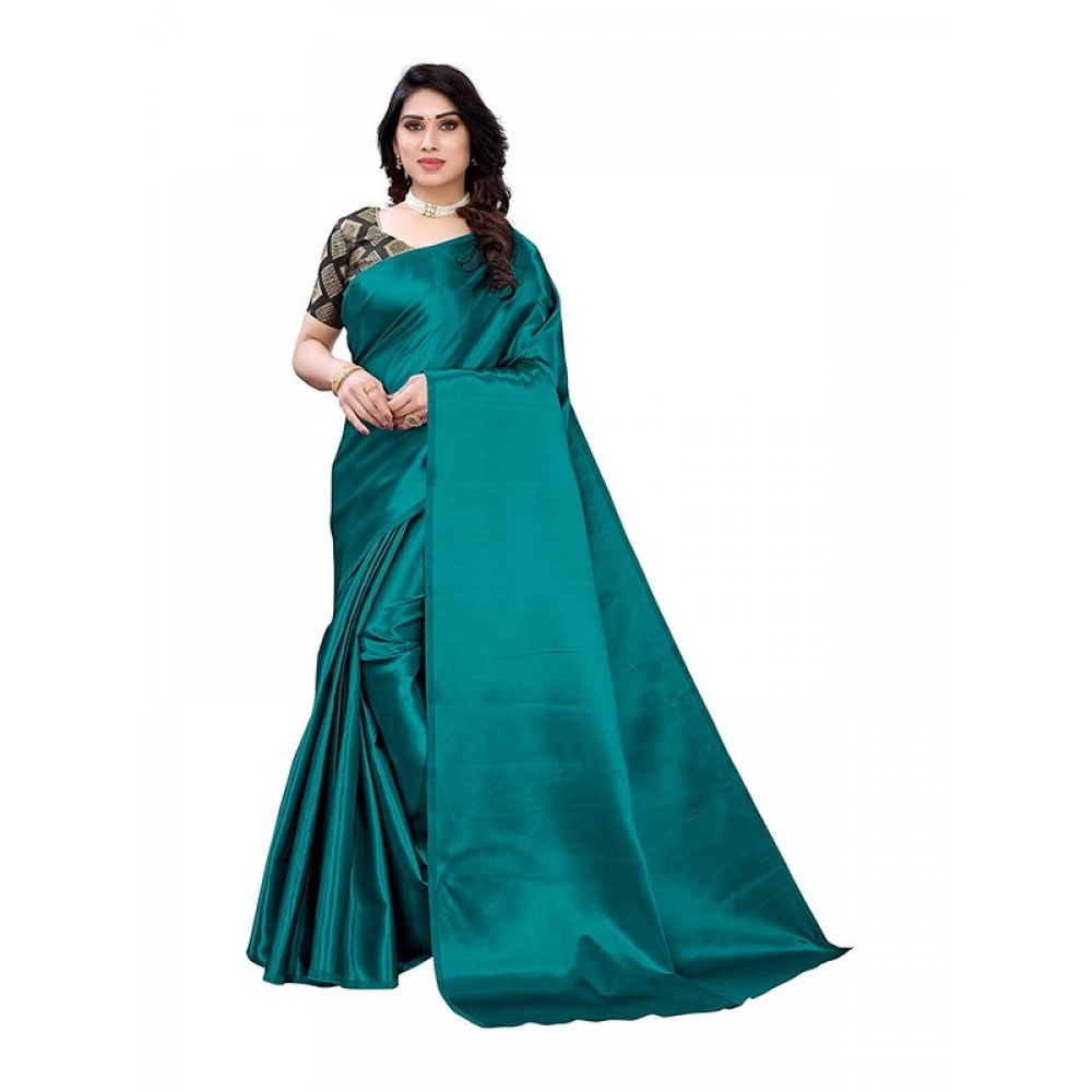 Generic Women's Satin Printed Saree With Unstitched Blouse 5.5Mtr (Teal) Generic Women's Satin Printed Saree With Unstitched Blouse 5.5Mtr (Teal)