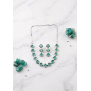 Generic Women's Brass Silver Plated Necklace set (Green)