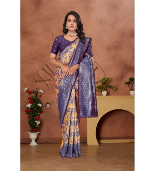 Generic Women's Banarasi Silk Jaquard Woven Saree With Unstitched Blouse 5.5Mtr (Orange)