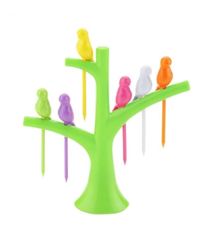 Generic Pack of 10_Bird Tree Fruit Fork Set Decorative Toothpick Holder (Color: Assorted )