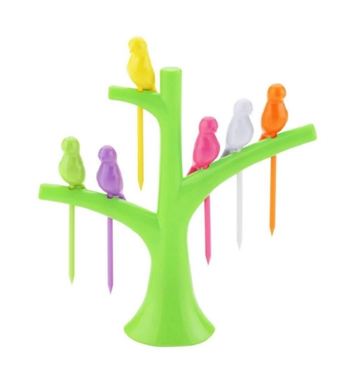 Generic Pack of 10_Bird Tree Fruit Fork Set Decorative Toothpick Holder (Color: Assorted )