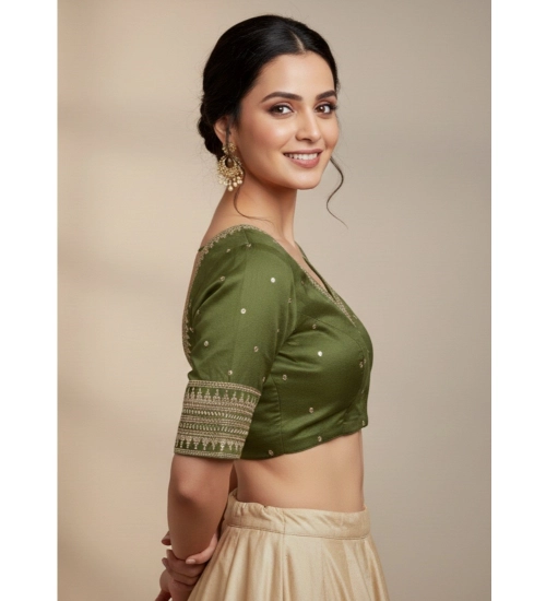 Generic Women's Vichitra Silk V Neck Padded Blouse (Green, 38 Ready Size (Self-Alterable 36–40) Generic Women's Vichitra Silk V Neck Padded Blouse (Green, 38 Ready Size (Self-Alterable 36–40)