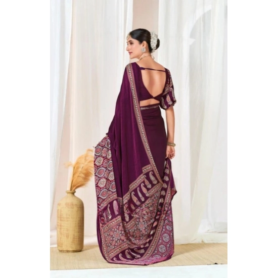 Generic Women's Crepe Printed Saree With Unstitched Blouse 5.5Mtr (Wine) Generic Women's Crepe Printed Saree With Unstitched Blouse 5.5Mtr (Wine)