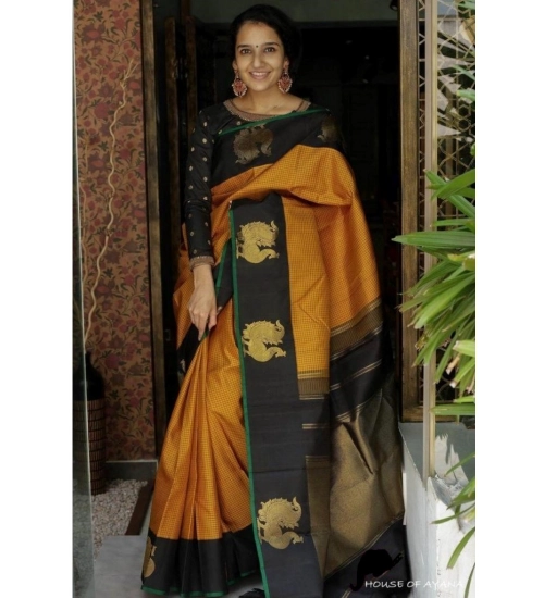 Generic Women's Soft Litchi Silk Jacquard Work Saree With Unstitched Blouse 5.5Mtr (Rust)