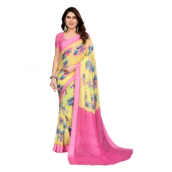 Generic Women's Georgette Printed Saree With Unstitched Blouse 5.5Mtr (Yellow)