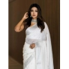 Generic Women's Soft Lichi Silk Printed Saree With Unstitched Blouse 5.5Mtr (White)