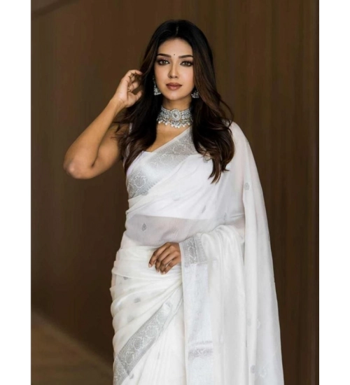 Generic Women's Soft Lichi Silk Printed Saree With Unstitched Blouse 5.5Mtr (White) Generic Women's Soft Lichi Silk Printed Saree With Unstitched Blouse 5.5Mtr (White)