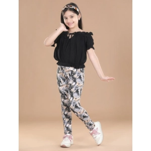 Generic Girl's Cotton Lycra Floral Elasticated Jeggings (Multicolor)