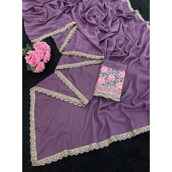 Generic Women's Georgette Embellished Saree With Unstitched Blouse 5.5Mtr (Purple) Generic Women's Georgette Embellished Saree With Unstitched Blouse 5.5Mtr (Purple)