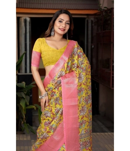 Generic Women's Cotton Silk Floral Printed Saree With Unstitched Blouse 5.5Mtr (Multicolor)