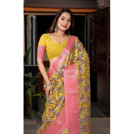 Generic Women's Cotton Silk Floral Printed Saree With Unstitched Blouse 5.5Mtr (Multicolor)