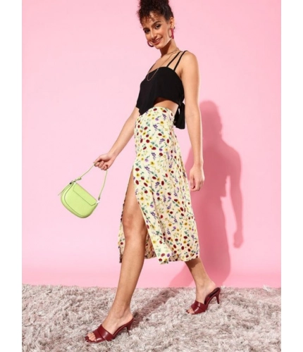 Generic Women's Polyester Floral Side Zip Skirt (Multicolor)